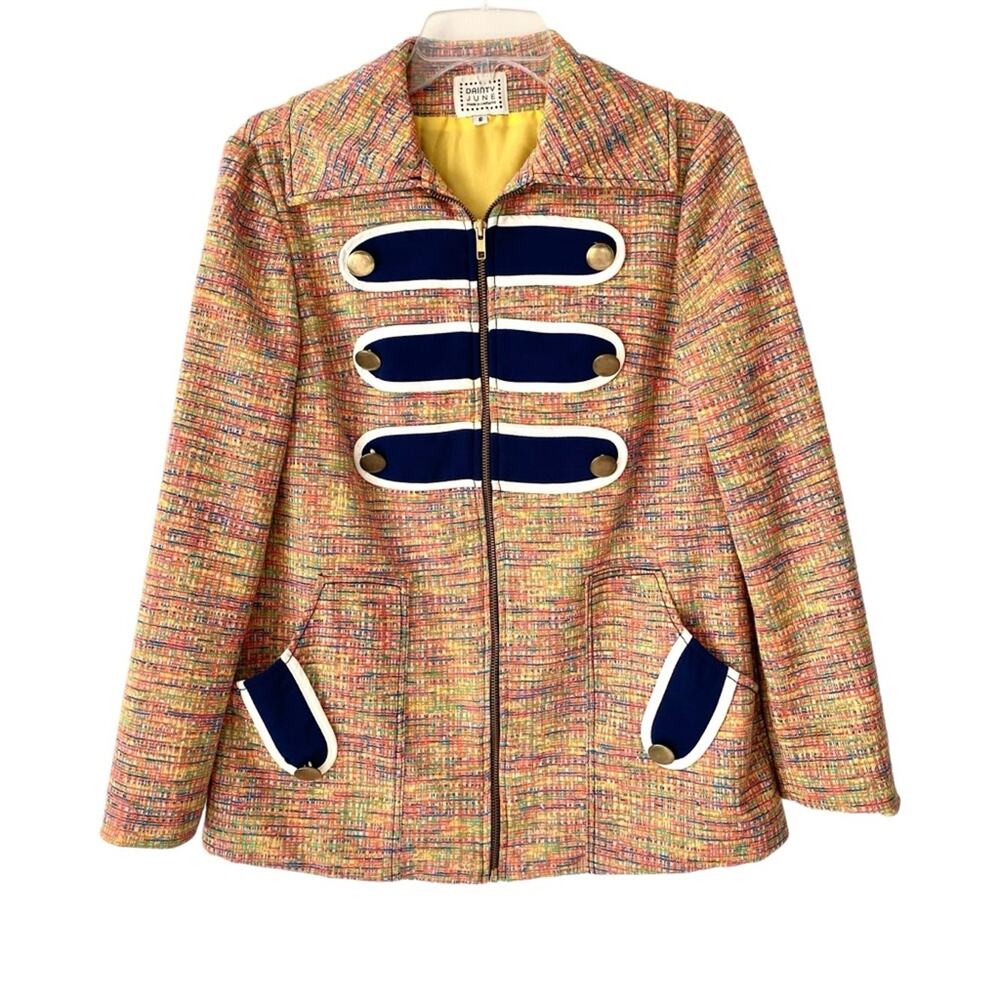 Dainty June Vintage 60s Inspired Vintage Look Gold Button Textured Blazer Jacket - Picture 1 of 11